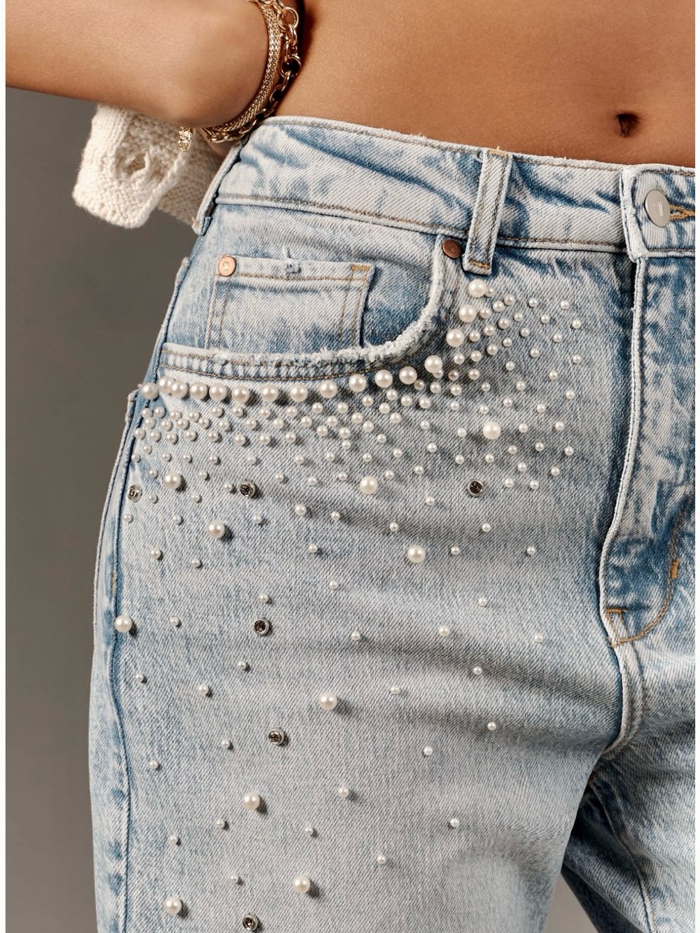 Anthropologie Pilcro Light Blue Pearl + Crystal Straight Leg Jeans - Picture 12 of 12